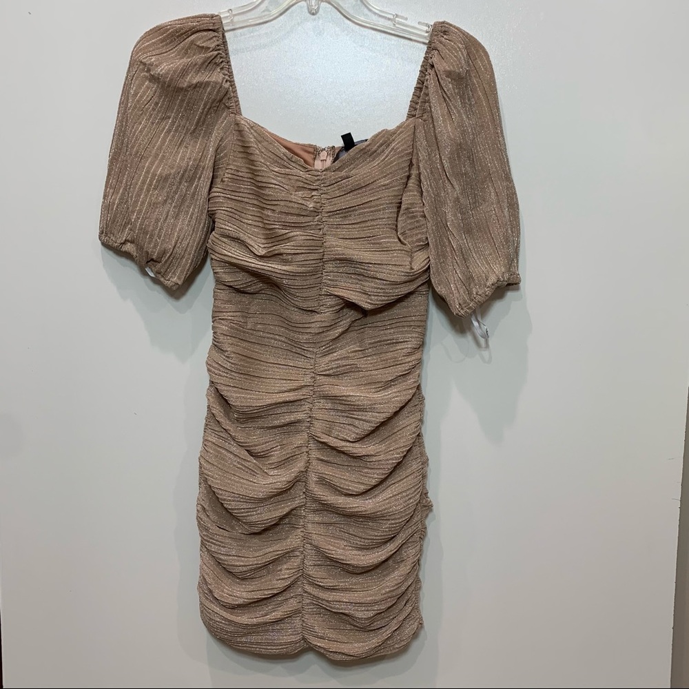 Lulu's Champagne Glitter Off Shoulder Bodycon Dress